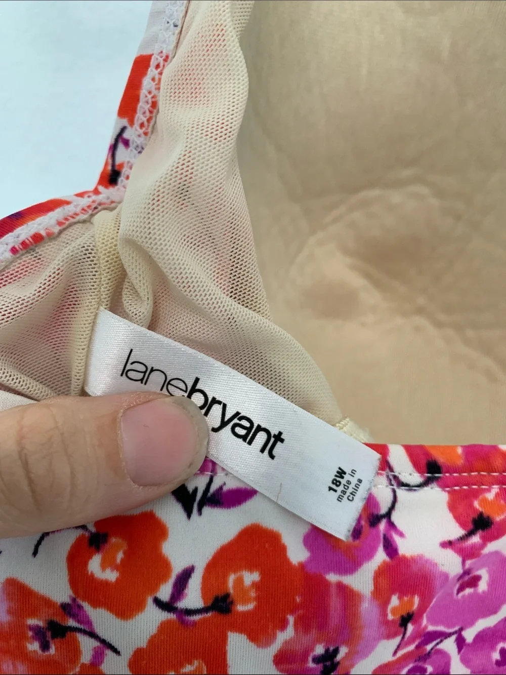 Lane Bryant Floral Pink Tiered Spaghetti-Strap Tankini Swim Top